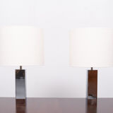 Goffredo Reggiani Chrome Square Table Lamps, Italy, 1960s