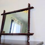 Vintage mirror with a bamboo effect in burgundy, chic exotic style - 79 x 64 cm