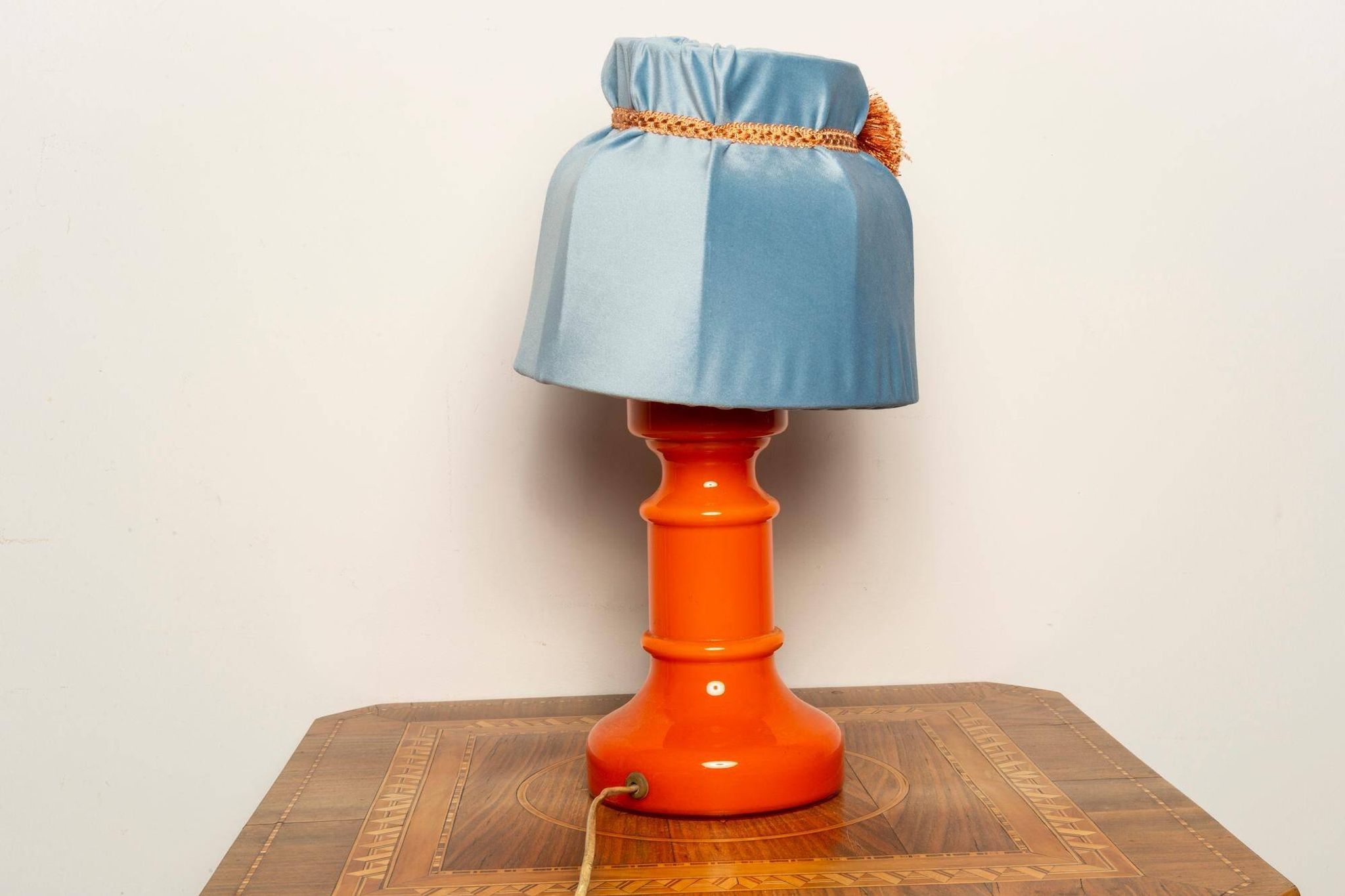 Orange and blue ceramic table lamp with velvet, Italy, 1960s
