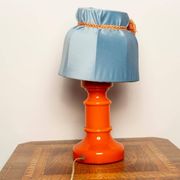 Orange and blue ceramic table lamp with velvet, Italy, 1960s