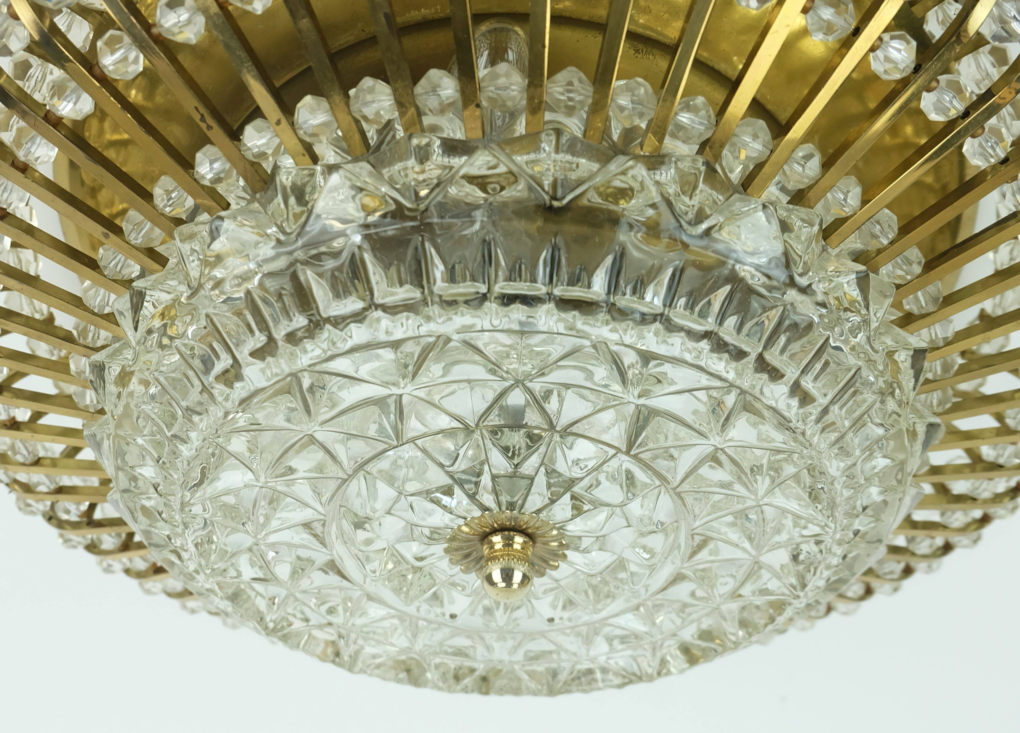 glamorous 1960s mid century CEILING LAMP ceiling fixture brass and glass