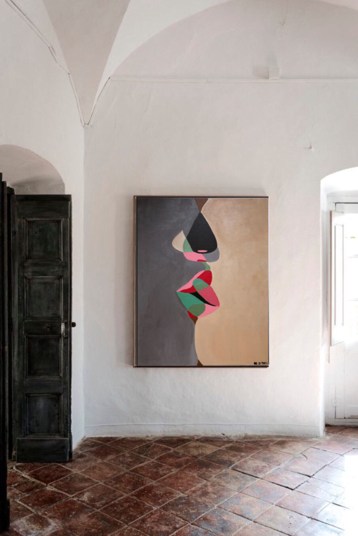 Large romantic painting The kiss 100x80cm