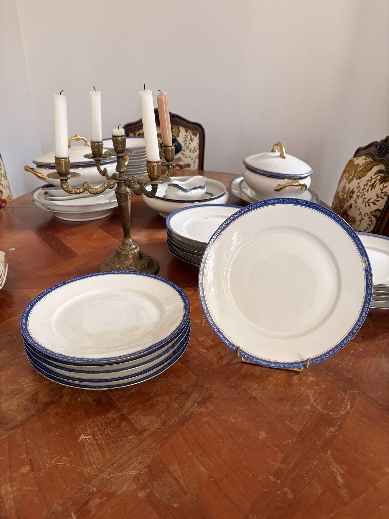 Lot 6 Flat plates Porcelain Limoges Blue Gold Betoule & Legrand 2/2