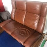Scandinavian leather and linen sofa