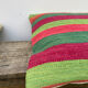 Turkish kilim cushion with stripes green red orange and blue 50x50cm