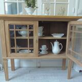 Console, shallow sideboard in waxed finish oak, 2 glass doors, 1 shelf.