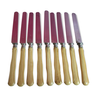 Set of 9 cheese knives dessert solid silver blades LB minerve