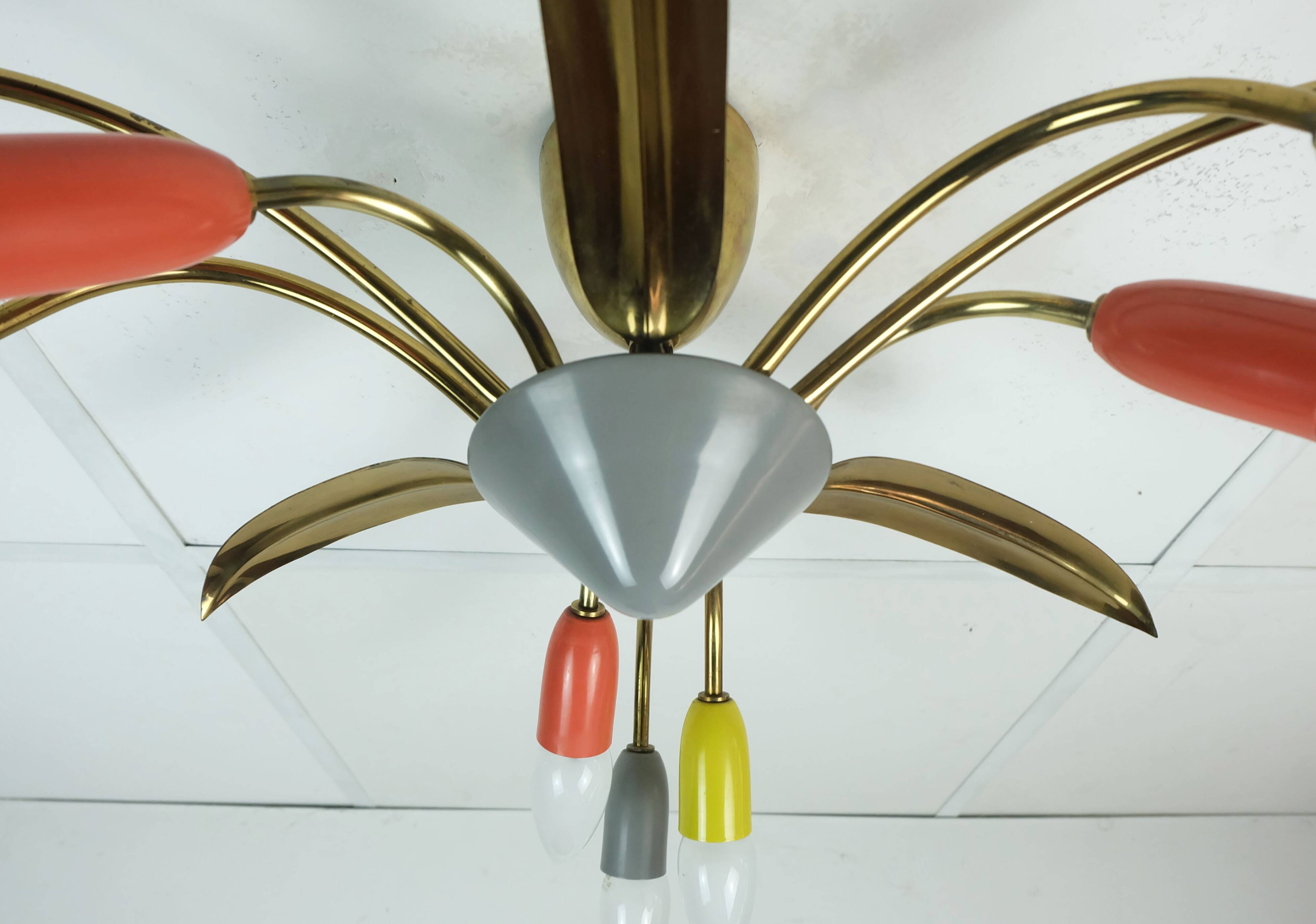 1950s mid century sputnik spider 9-light CEILING LAMP brass metal