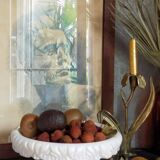 Old iris flower candle holder in solid brass