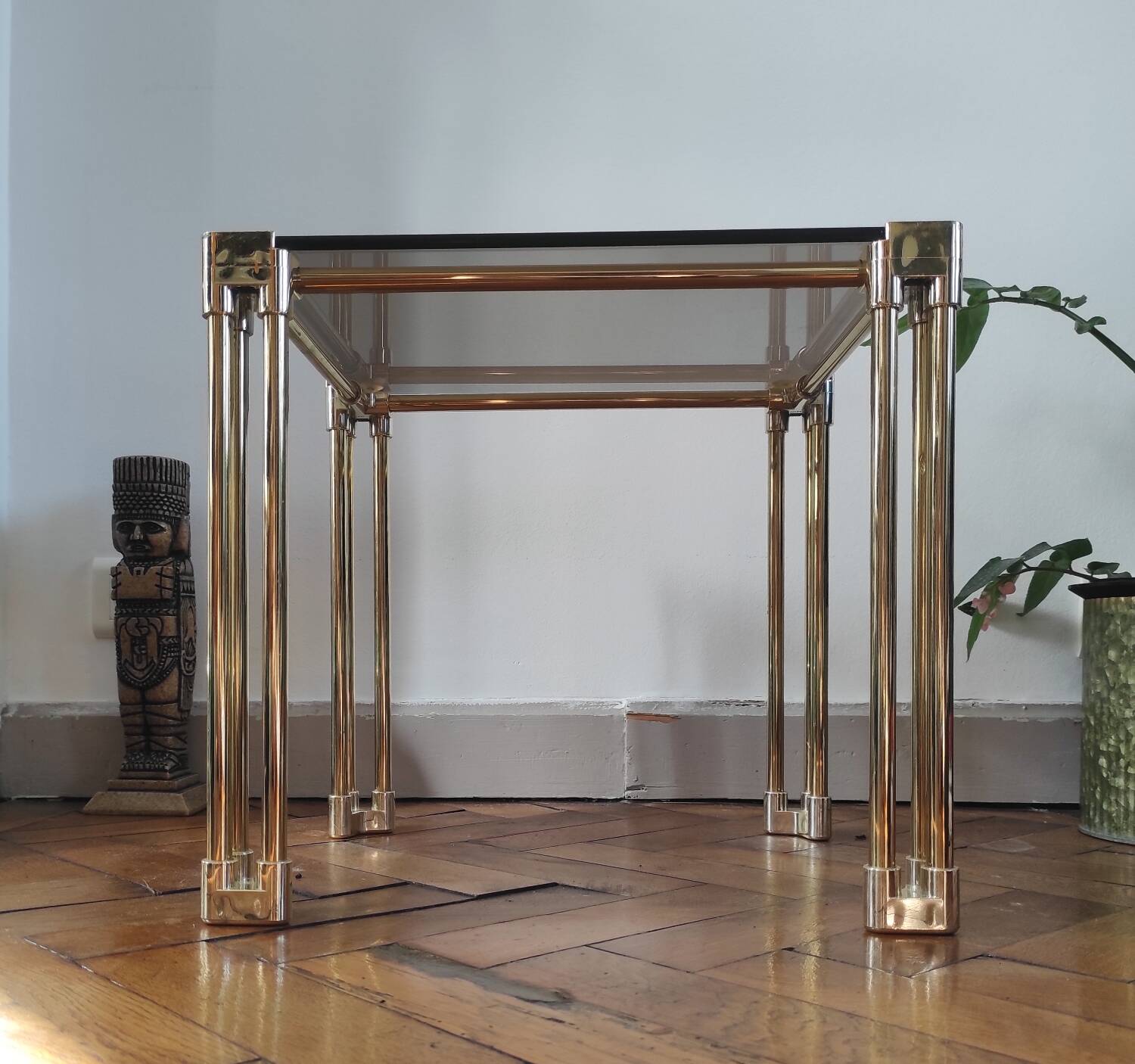 Vintage 1970s side table / Smoked glass accent table