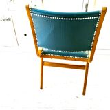 Vintage compass foot chair and studded blue skai
