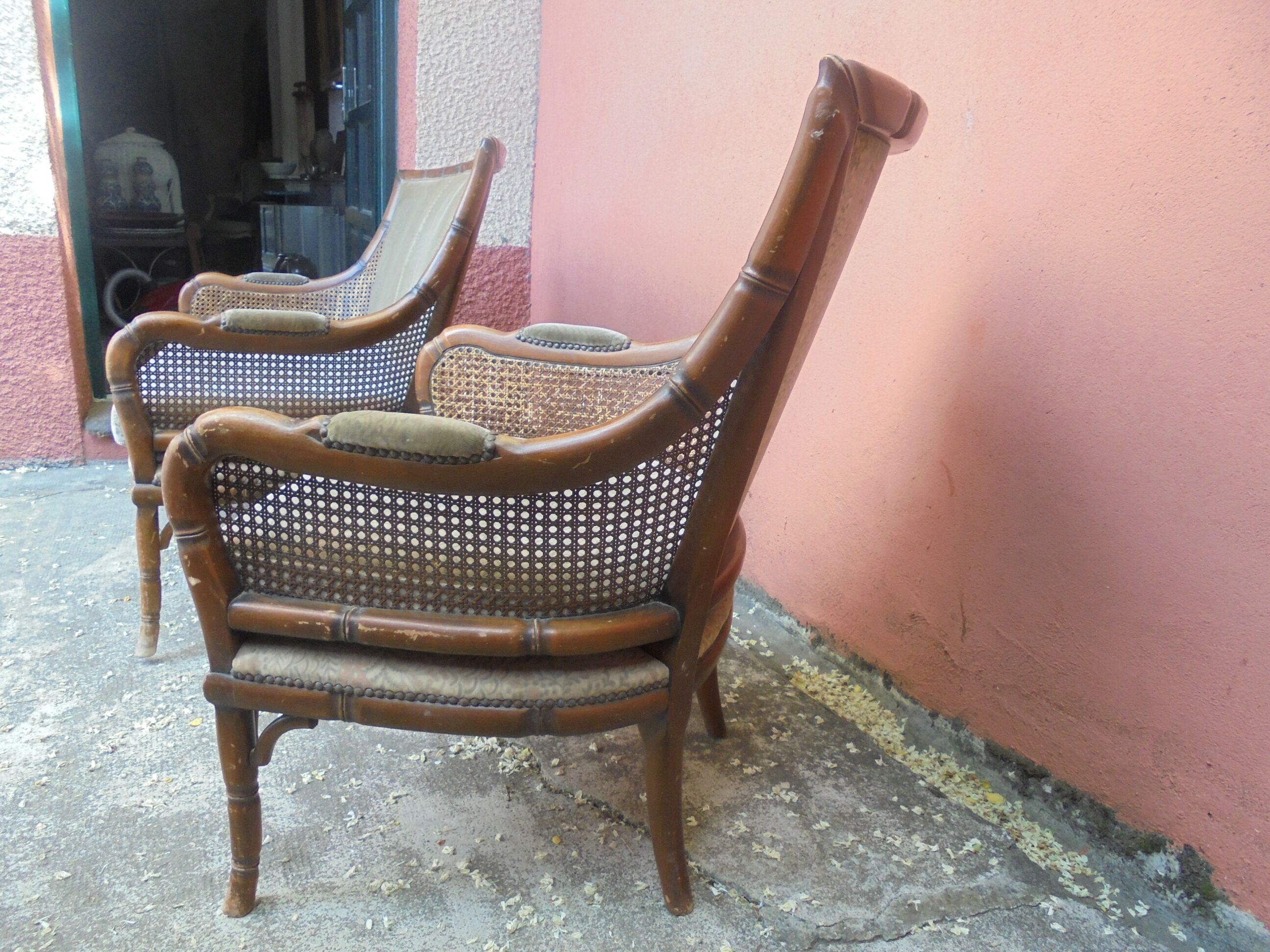 Rattan cane sofa and armchair circa 1970