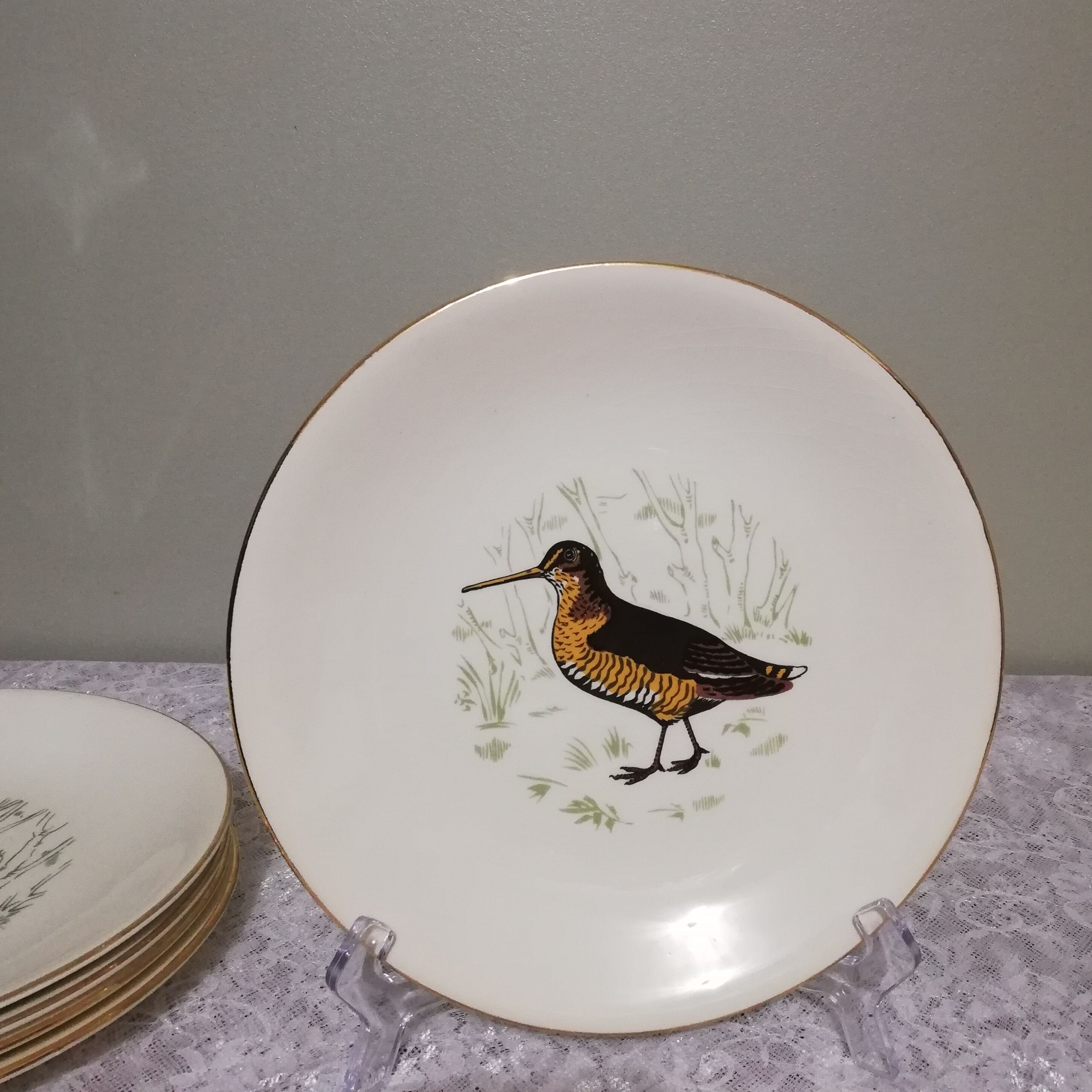 6 flat plates Gien Marly "birds of the forests"