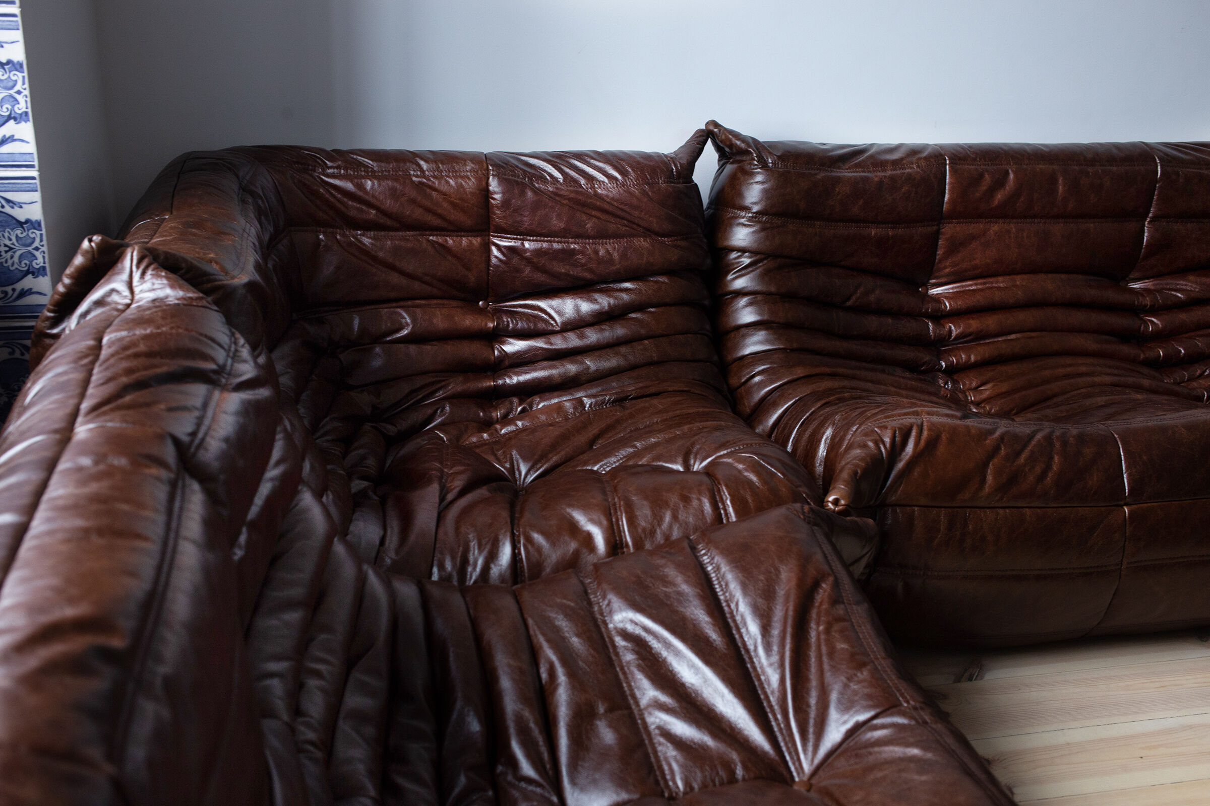 Togo brown leather set designed by Michel Ducaroy 1973