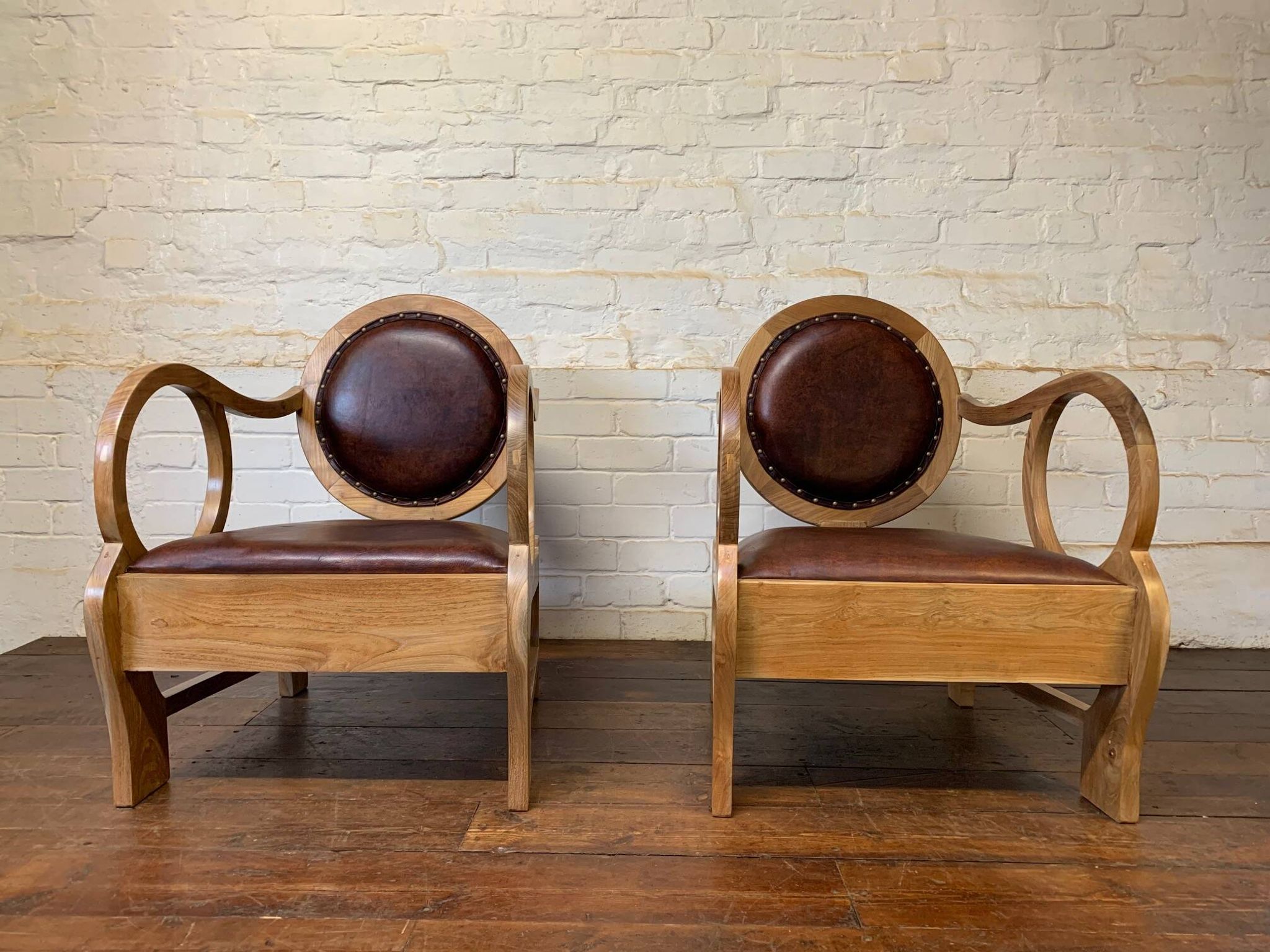 Pair of Hungarian Walnut & Leather Chairs by Lajos Kozma 1884-1948