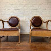 Pair of Hungarian Walnut & Leather Chairs by Lajos Kozma 1884-1948