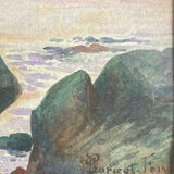 Tableau peinture ancienne coucher de soleil début XXe