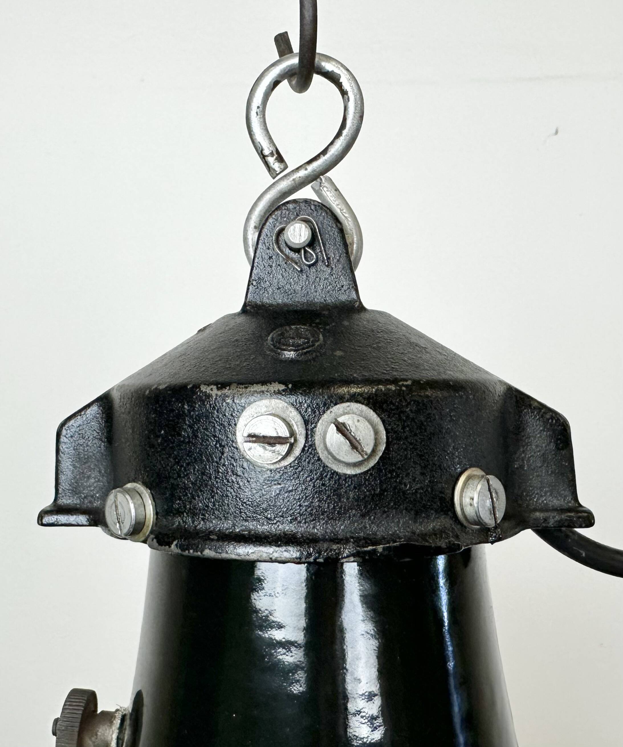 Industrial Black Enamel Bauhaus Pendant Lamp, 1930s