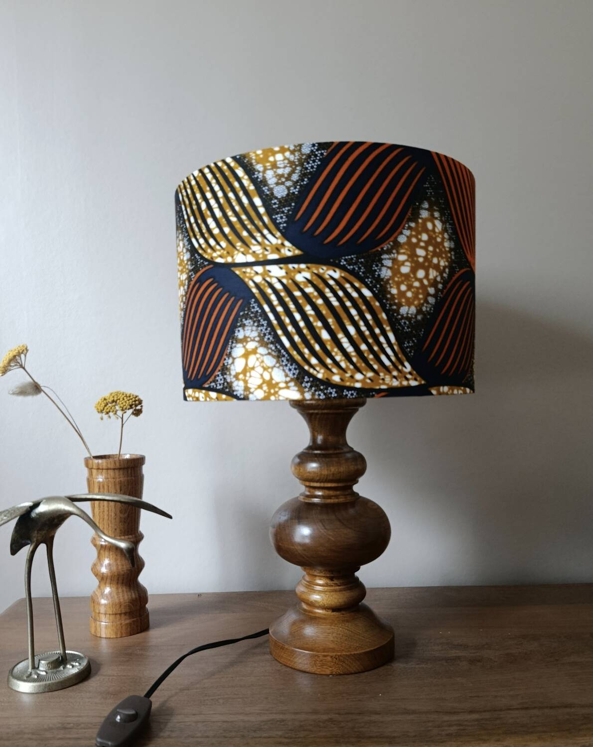 solid oak table lamp, chic ethnic wax lampshade