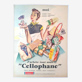 Publicité  Cellophane tout en couleur  issue d'une  revue d'époque