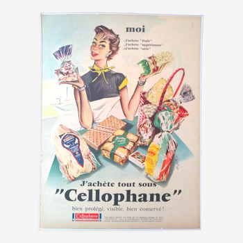 Publicité Cellophane tout en couleur issue d'une revue d'époque