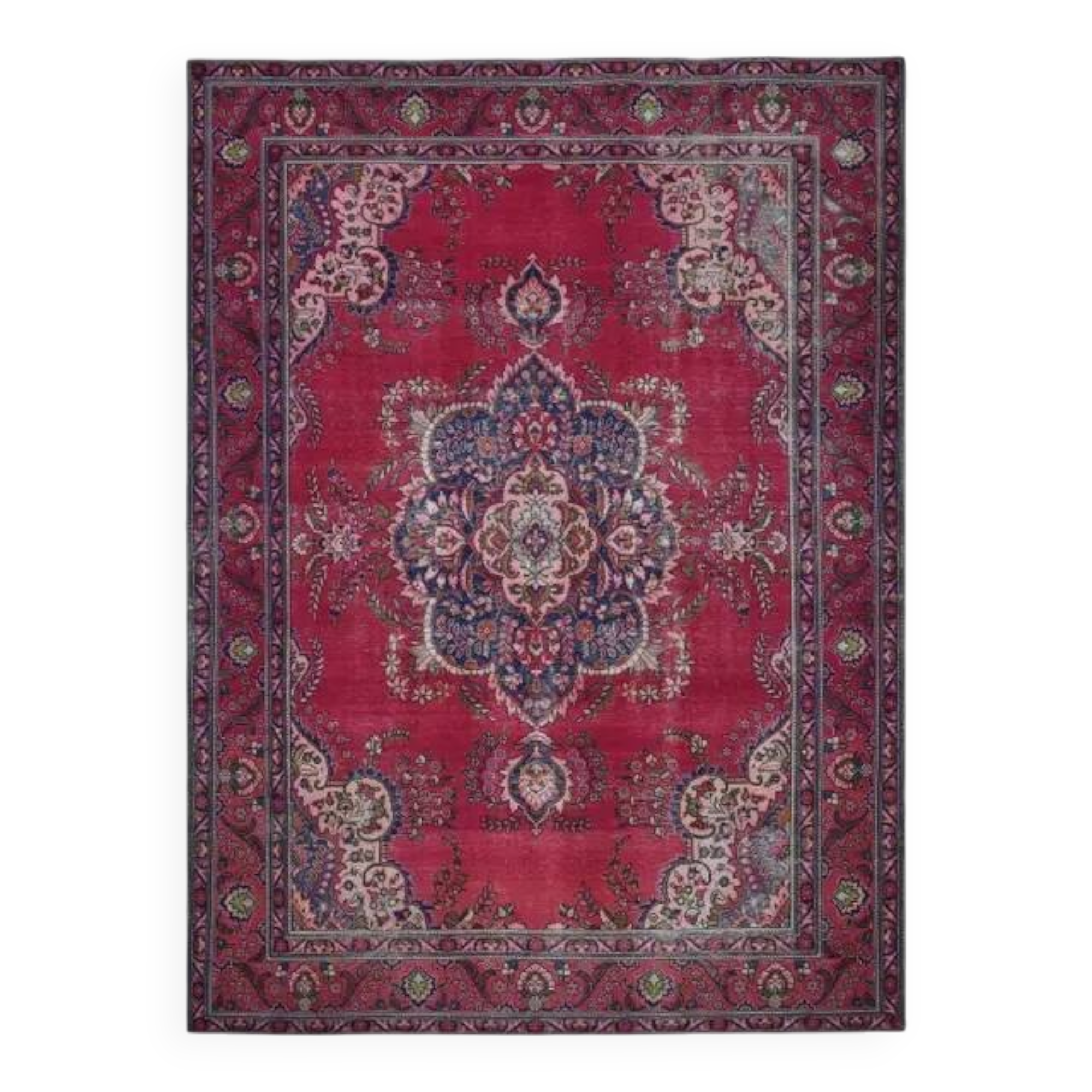 1970s Vintage Persian Handmade Wool Cotton Pink Area Rug  282x397