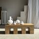 Solid monoxyl wood bench with carved 3-arch base - Natural wood color