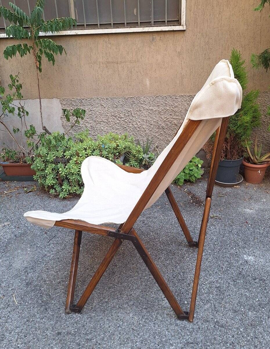 Fauteuil pliant modèle Tripolina en bois, fer et tissu pour Citterio, années 1970.