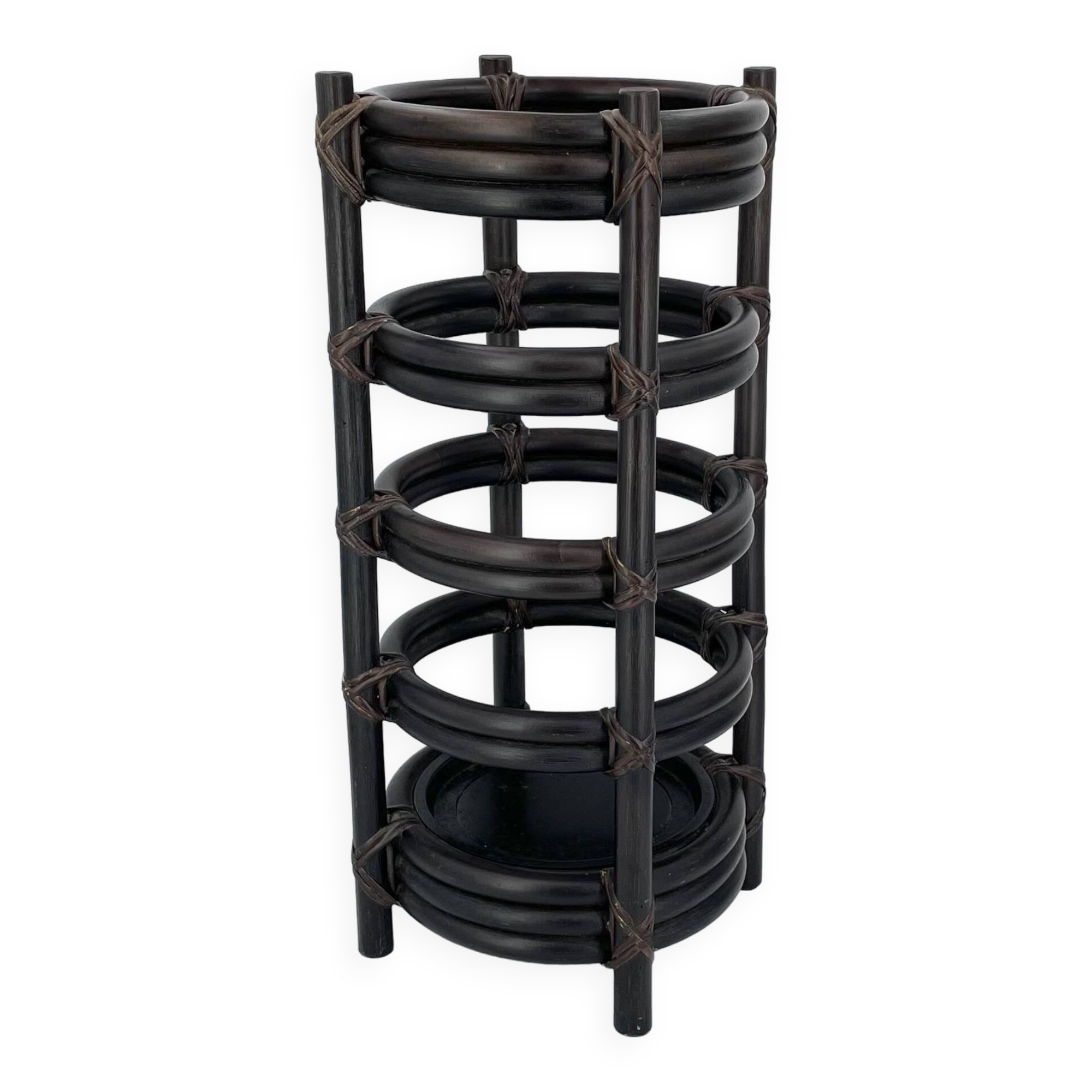 Dark rattan bamboo umbrella stand, 70s