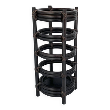 Dark rattan bamboo umbrella stand, 1970s