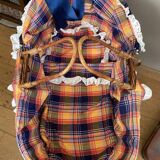 1970s wicker rattan portable bassinet cradle complete with bedding