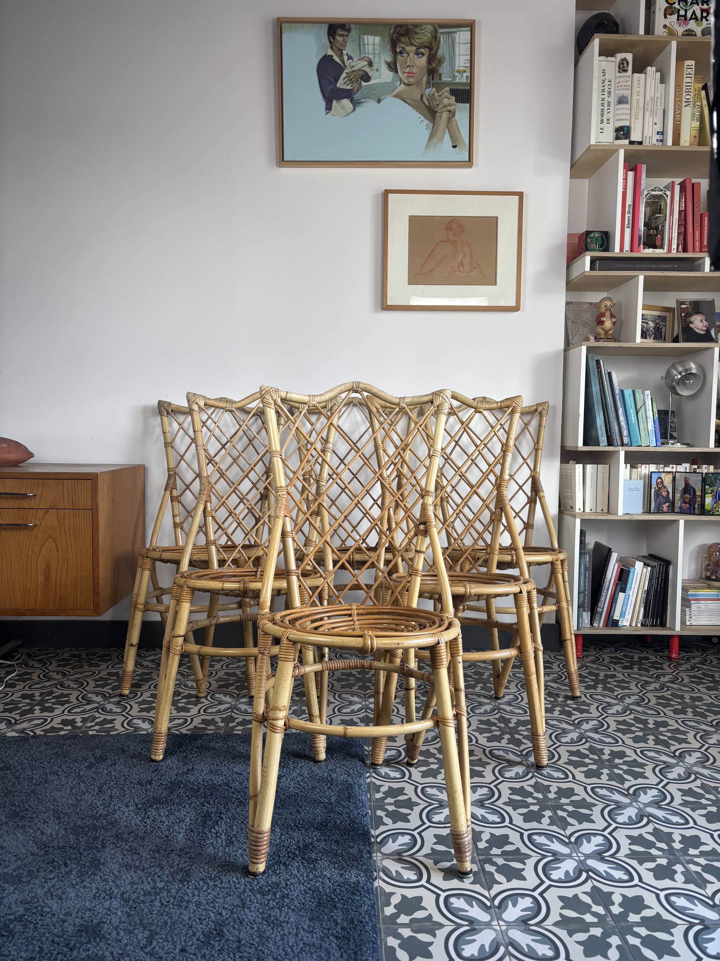 6 bamboo chairs from the 1960s