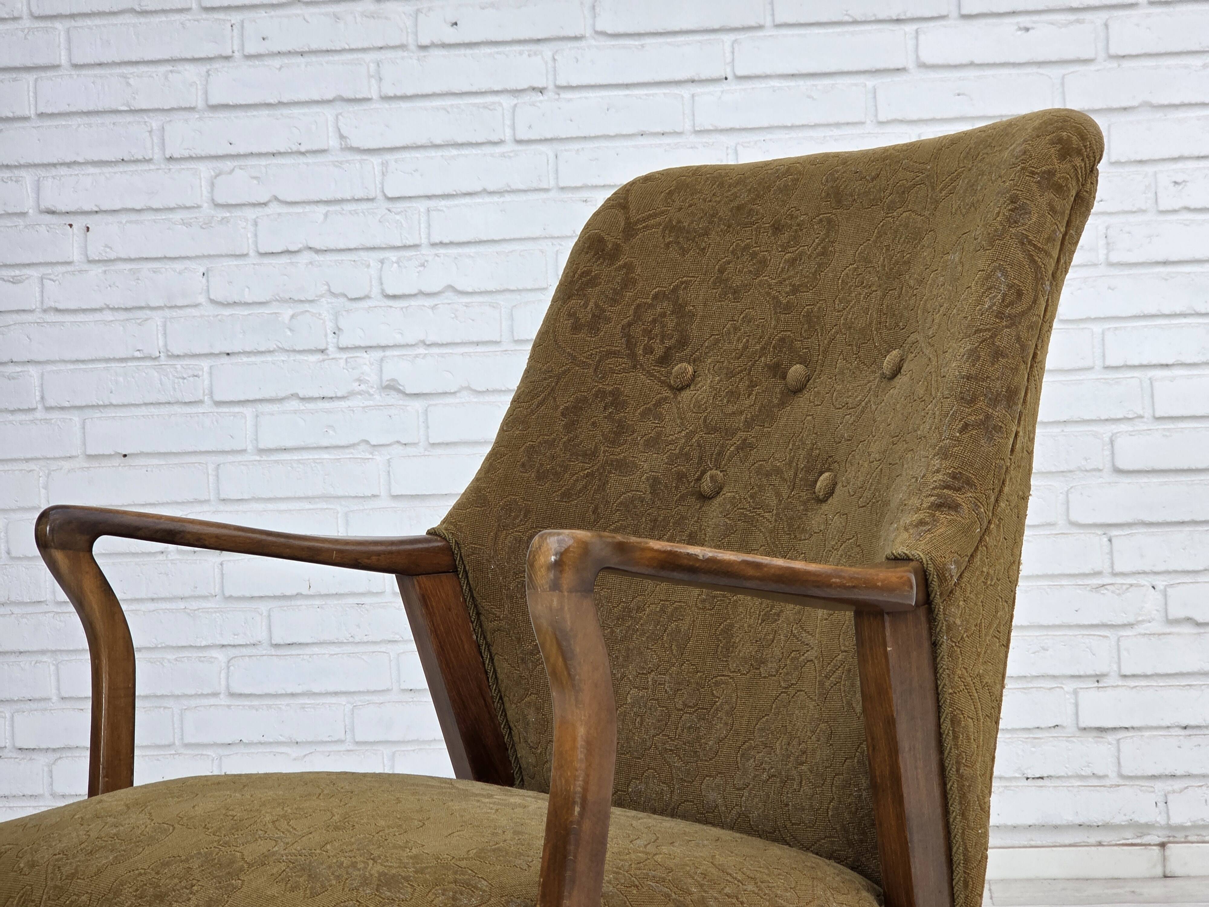 1960s, Danish vintage armchair, furniture wool, beech wood.