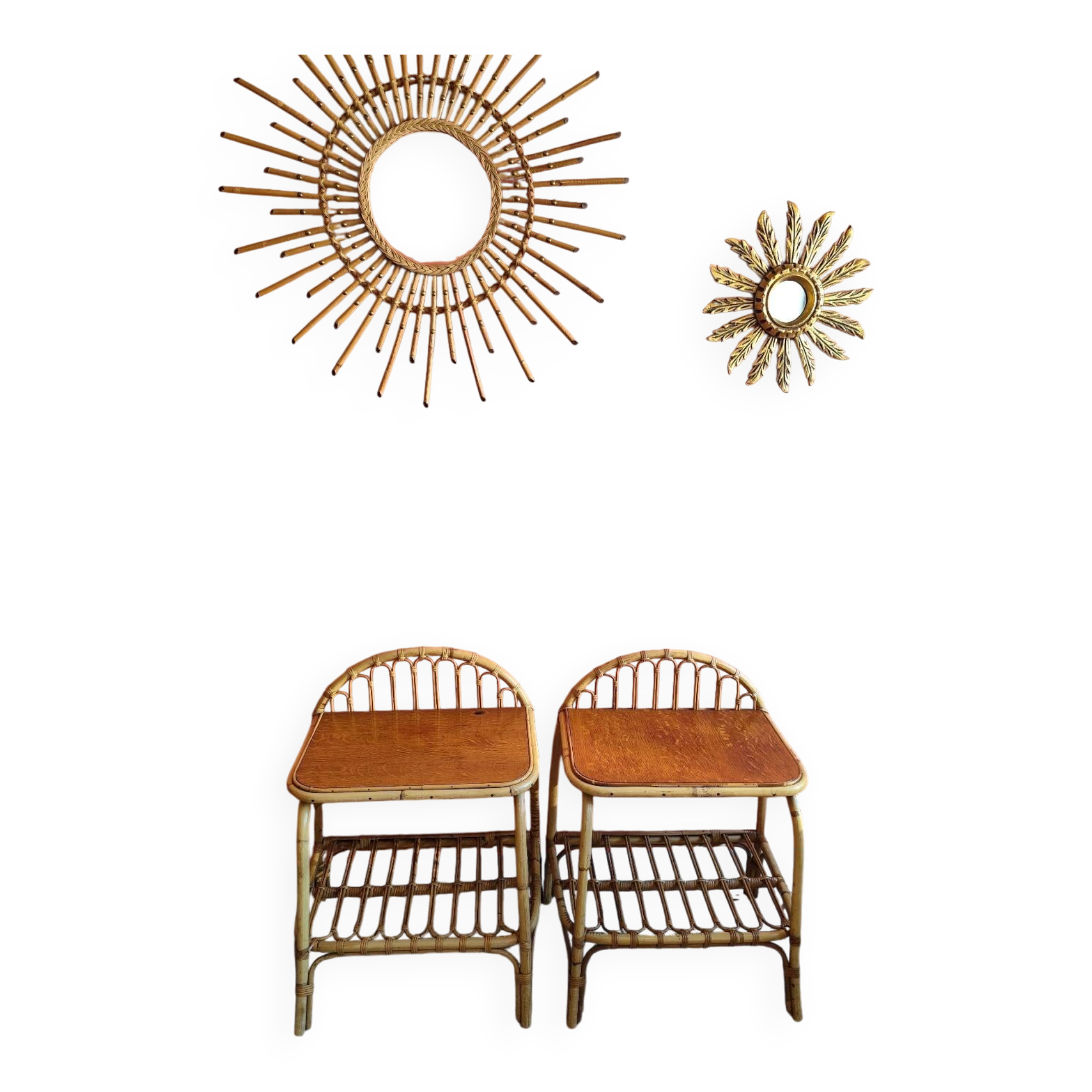 Vintage rattan bedside tables