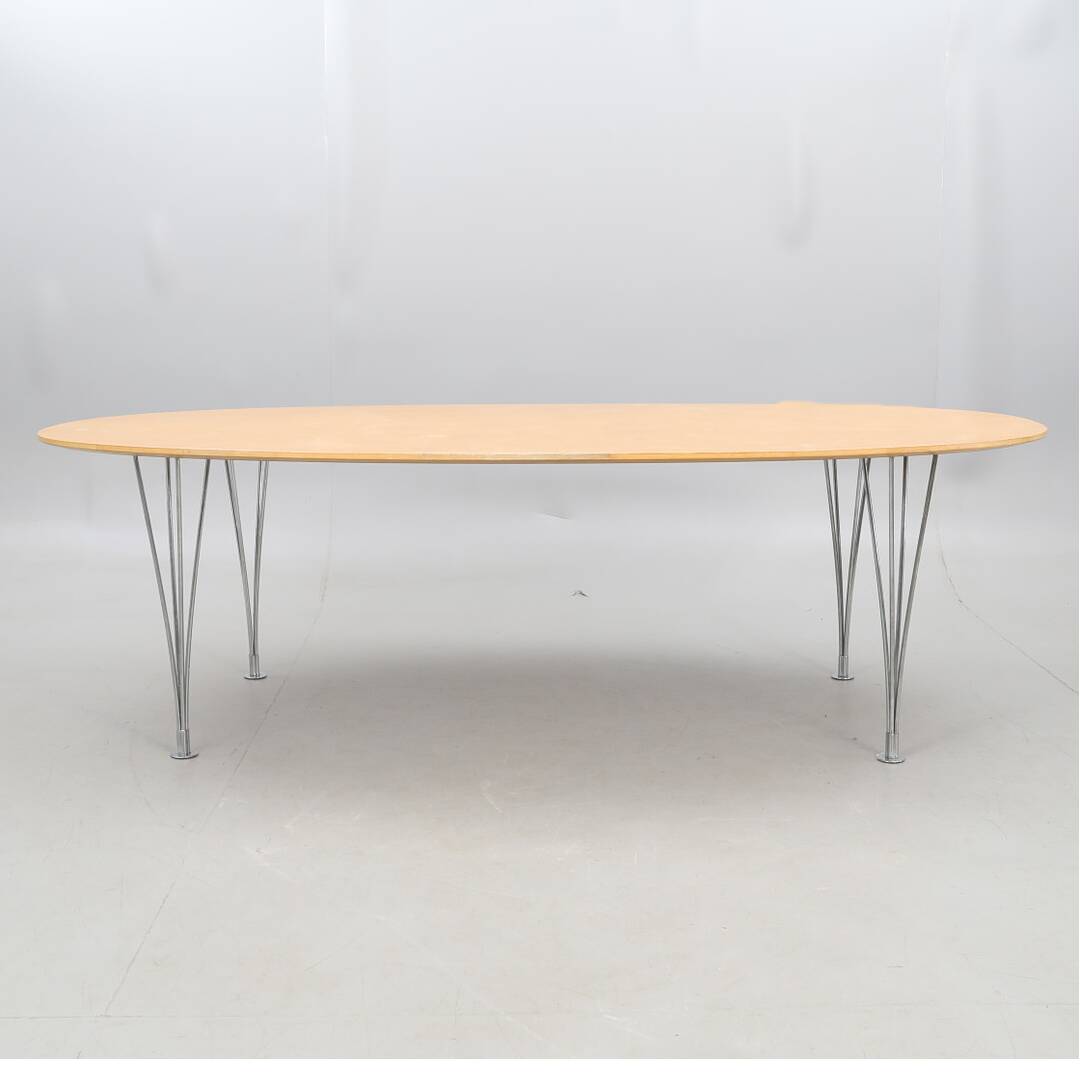 Table superellipse piet hein et bruno mathsson bois et chrome 240 cm