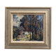 Peinture à l’huile, milieu du siècle moderne « chalet dans la forêt » suédois vintage expressionniste paysage