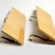 Two 1960s large Aldo Tura shelves made of wood and goatskin in beige