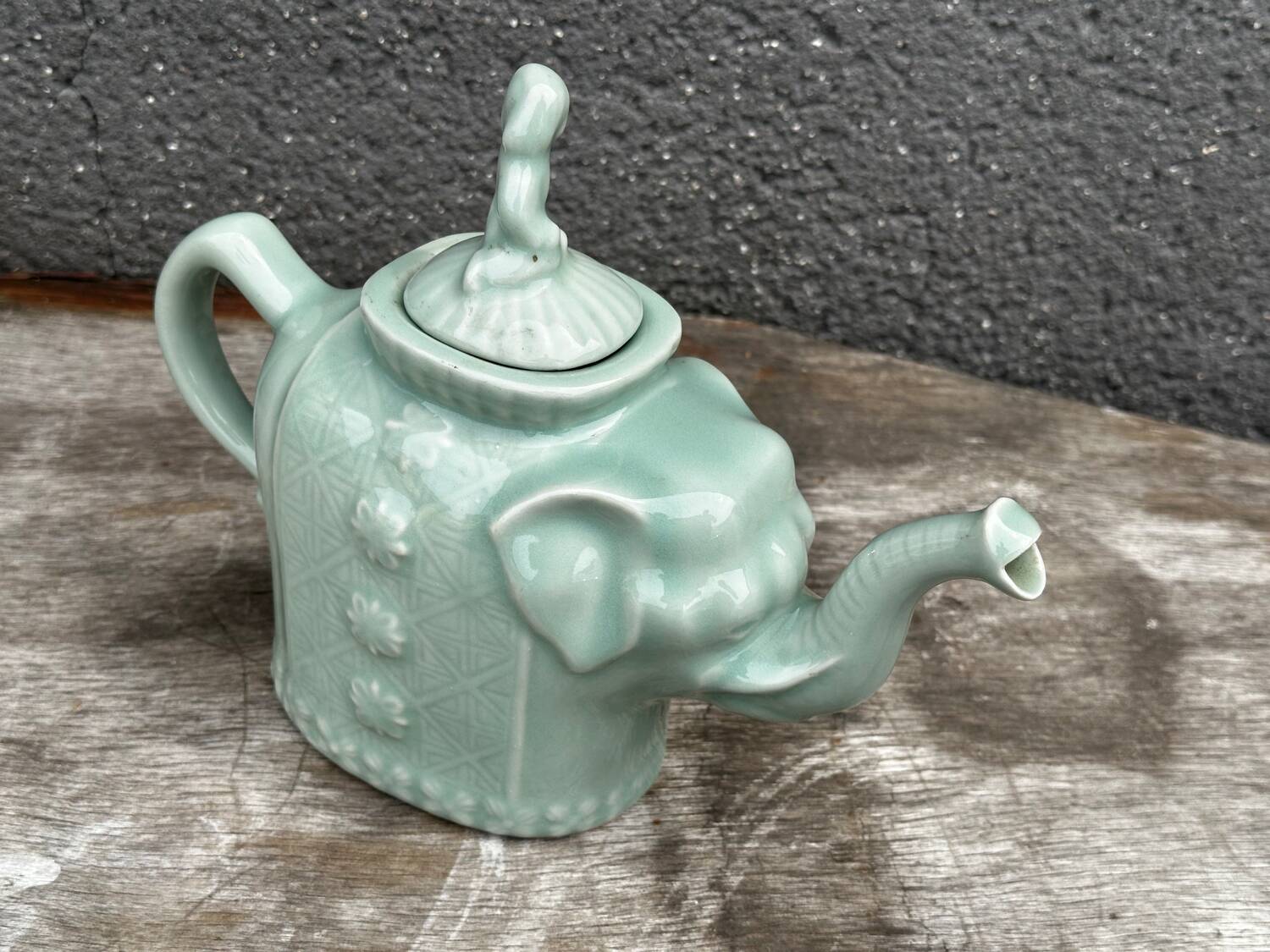 Vintage Chinese Porcelain Teapot - Elephant and Girl on Lid