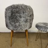 Fauteuil et tabouret moumoute vintage