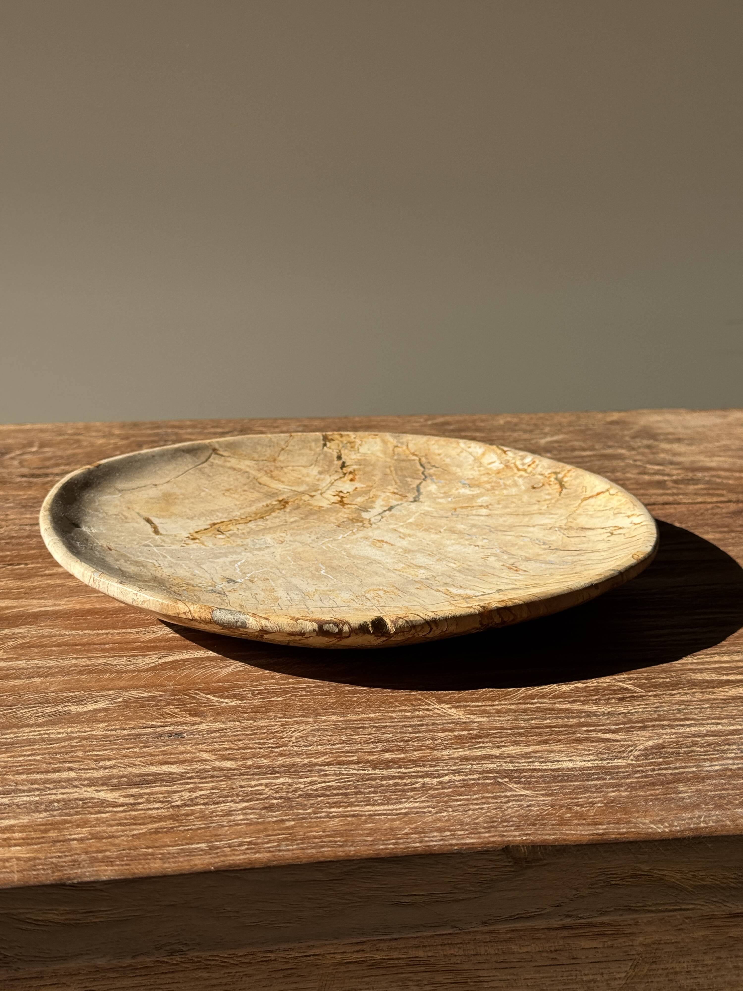 Small pocket tray or circular beige petrified wood dish D22.5-20 -3310