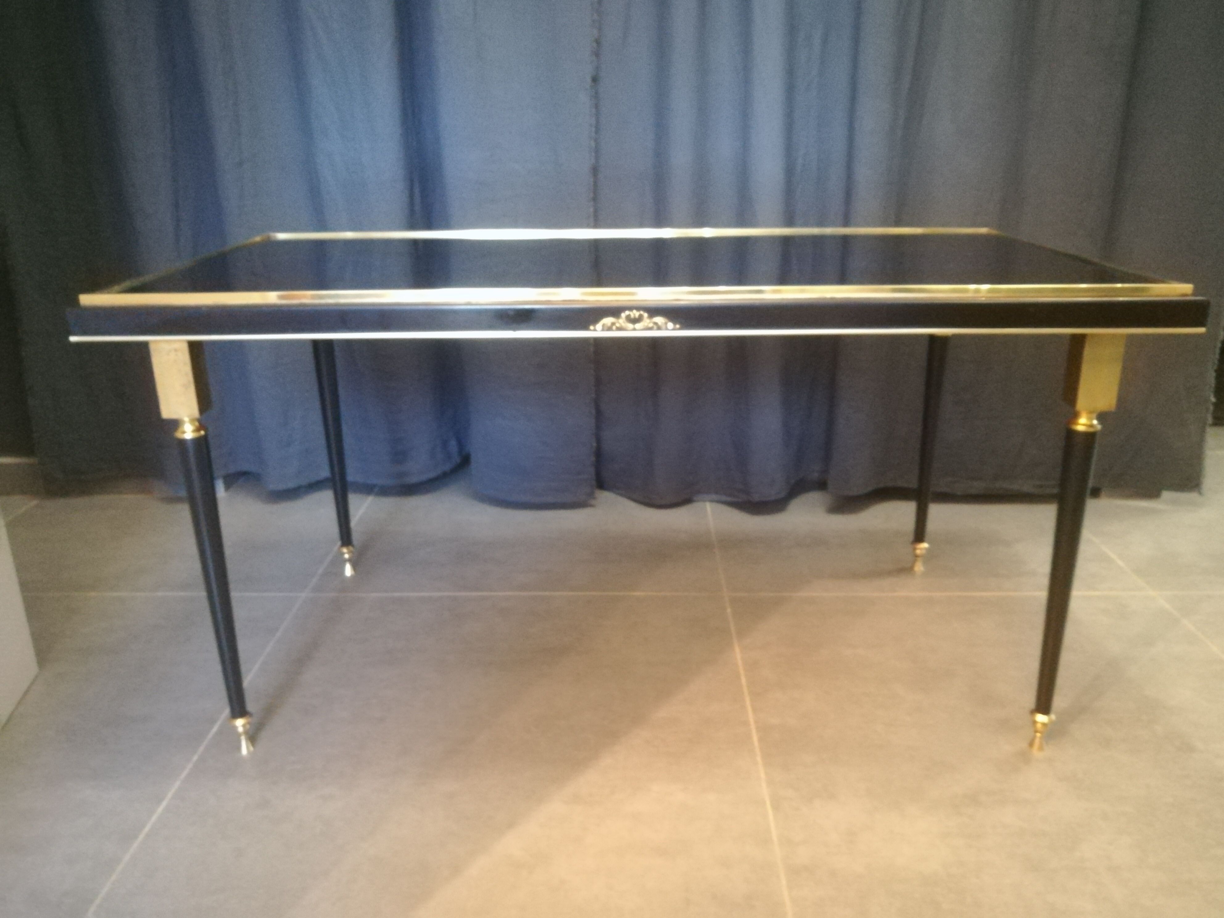 Coffee table in brass and black lacquered metal