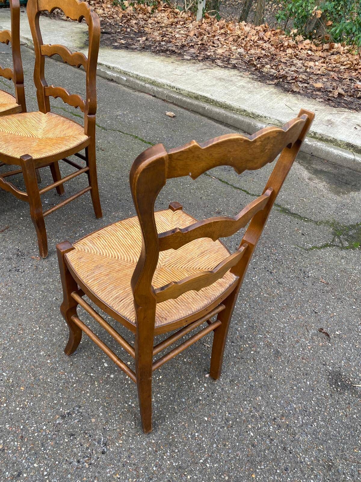6 Louis XV chairs in solid oak, strawed and carved, 1950.