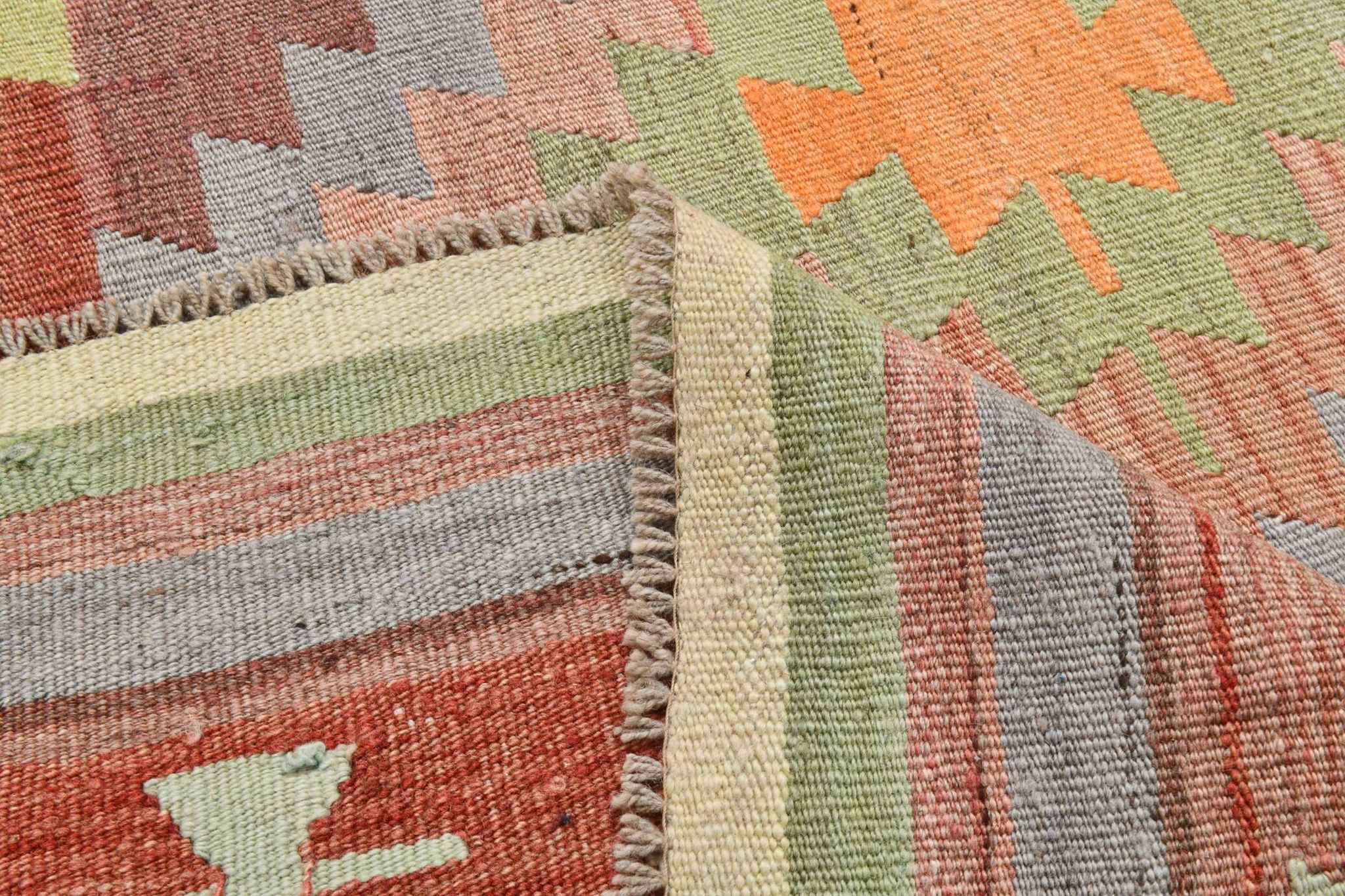Tapis Kilim tribal vintage rouge foncé vert 5x10