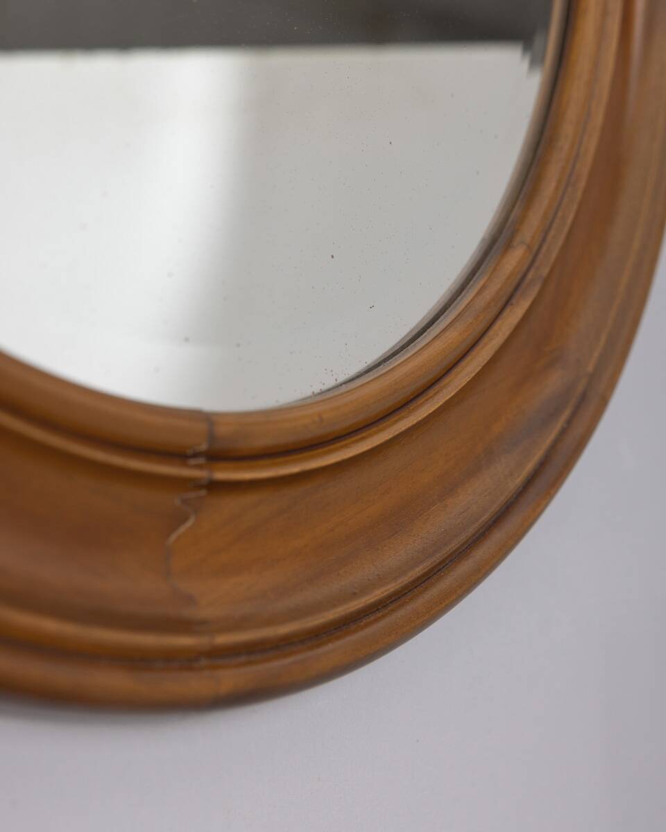 Vintage 1970s round wall mirror in walnut wood, Italian design