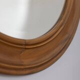Vintage 1970s round wall mirror in walnut wood, Italian design
