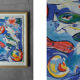 Colour lithograph, framed, Composition with fish and faces, Dagmar Glemme