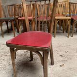 Series of 25 vintage Baumann bistro chairs in curved wood sitting Skaï or wood