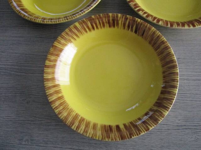 3 old vintage earthenware soup plates