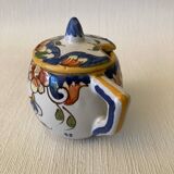 Mustard pot signed Henri Delcourt Hand painted Old Rouen early 20th century