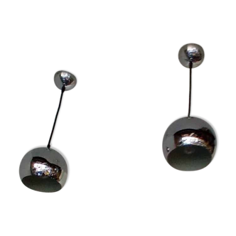 Pair of 70s/80s chrome ball pendant lights.